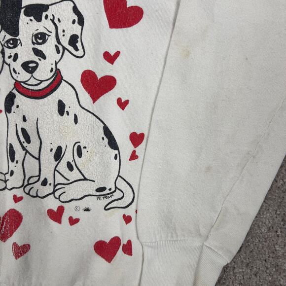 White Dalmatian & Heart Crewneck Sweatshirt Size 10-12 Fruit of the Loom - Picture 6 of 7